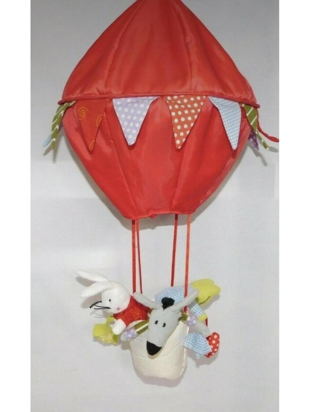 2007 Ikea Nursery Hot Air Balloon Hanging Plush Mobile 20” Bunny Frog Donkey New